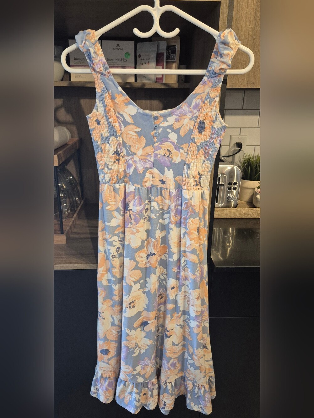 Sleeveless Blue Floral Smocked Casual Dress
